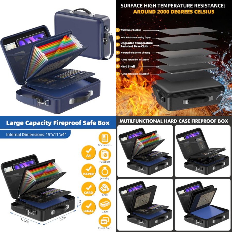Fire Safe Document - Fireproof Document Box with Lock, Durable
