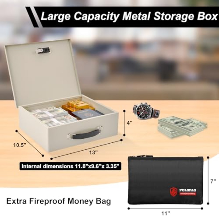 Fireproof Document Box with Ke - Fire Safe Document บทวิจารณ์และราคา