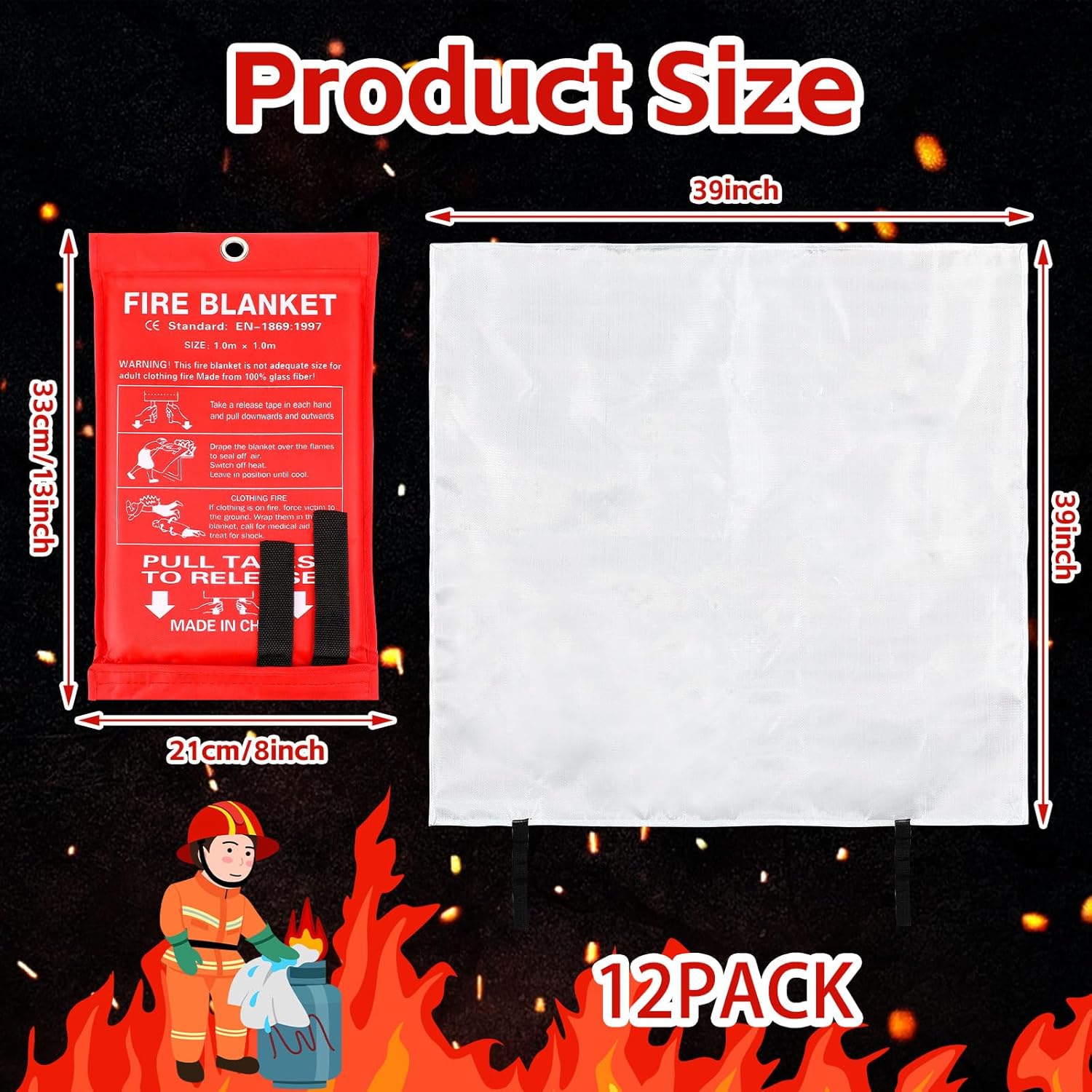 12 Pack Fire Blankets 39x39 In - Fire Blanket Kitchen บทวิจารณ์และราคา