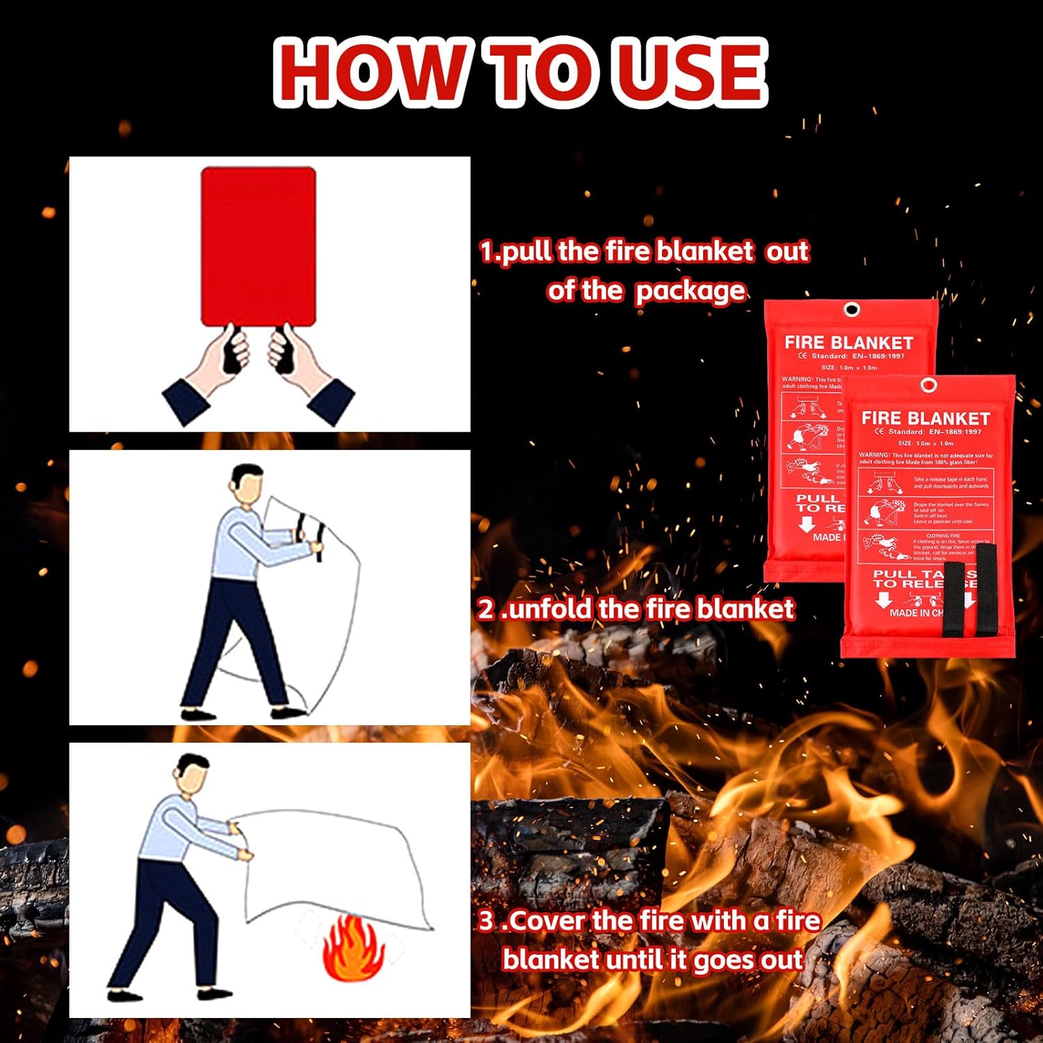 12 Pack Fire Blankets 39x39 In - Fire Blanket Kitchen บทวิจารณ์และราคา