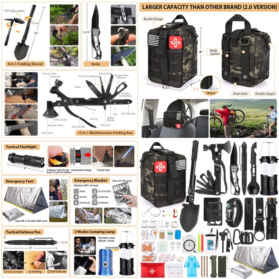 Survival Kit, 250Pcs Survival  - First Aid Bag Kit บทวิจารณ์และราคา
