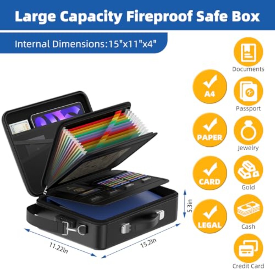 Fireproof Document Box with Lo - Fire Safe Document บทวิจารณ์และราคา