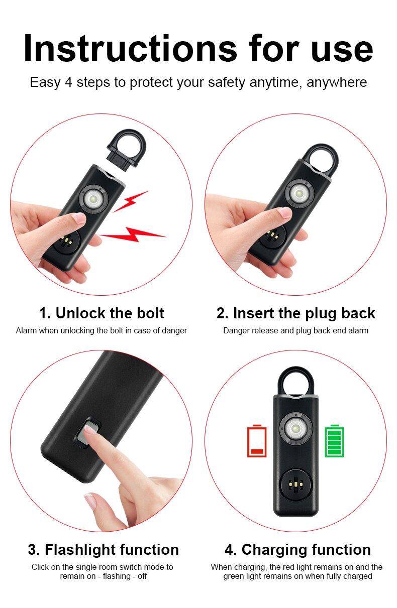 Women's 130dB Personal Safety  - Personal Alarm Keychain บทวิจารณ์และราคา